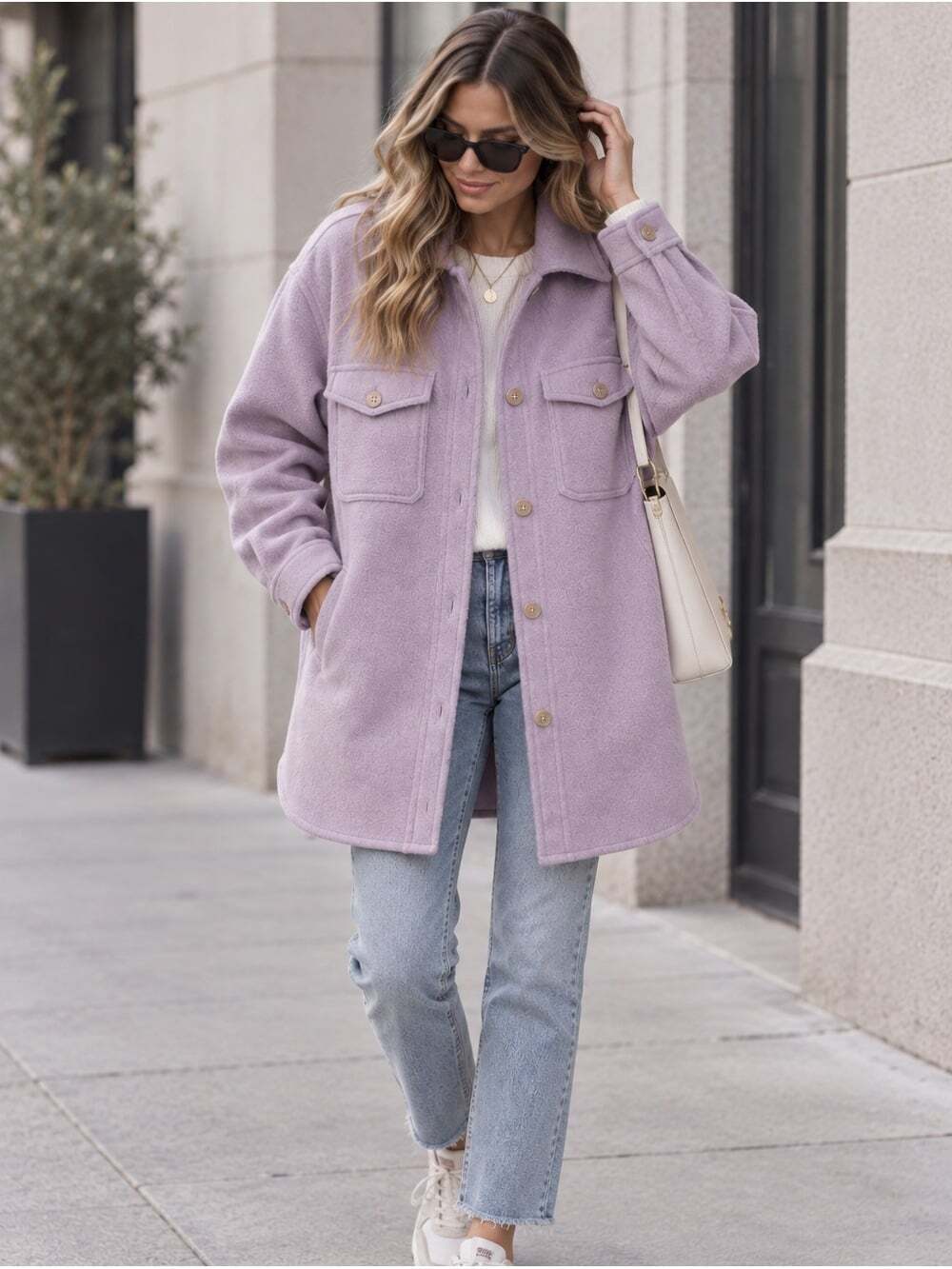 Ganna Wilfred Free Oversized Merino Wool Lavender Long Shirt Jacket Shacket